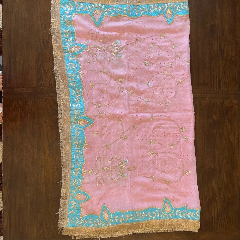 3pc Pink & Blue Indian Anarkali Suit With Salwaar - Picture 11 of 15
